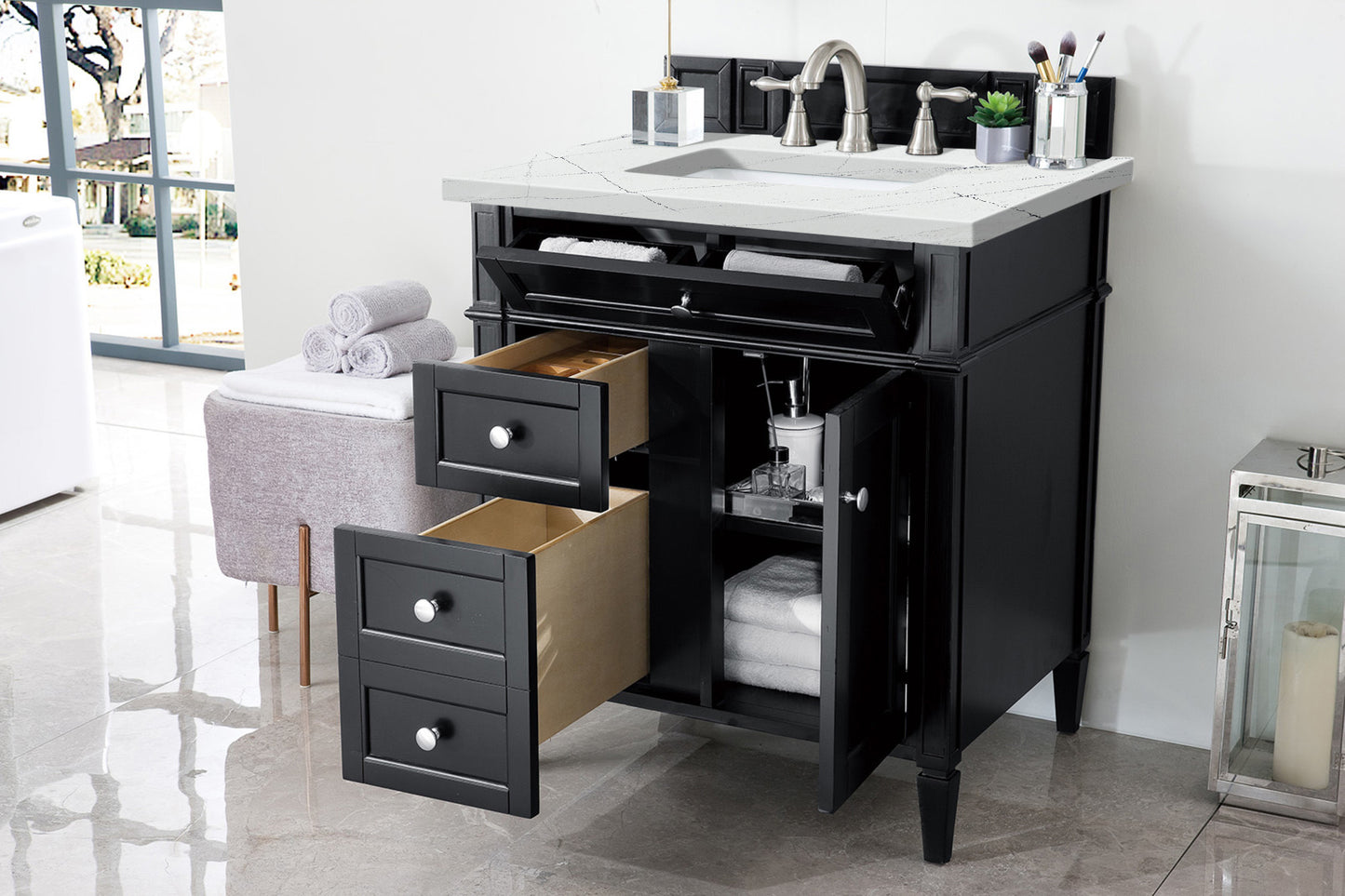 Renovate for Less Atlanta Brittany 30" Single Vanity, Black Onyx, w/ 3 CM Ethereal Noctis Silestone Top
