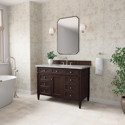 Brittany 48" Single Vanity, Burnished Mahogany w/ 3 CM Carrara Marble Top