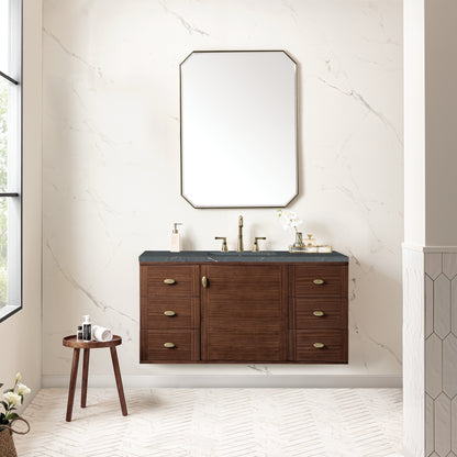 Renovate for Less Atlanta Amberly 48" Single Vanity, Mid-Century Walnut w/ 3 CM Parisien Bleu Top