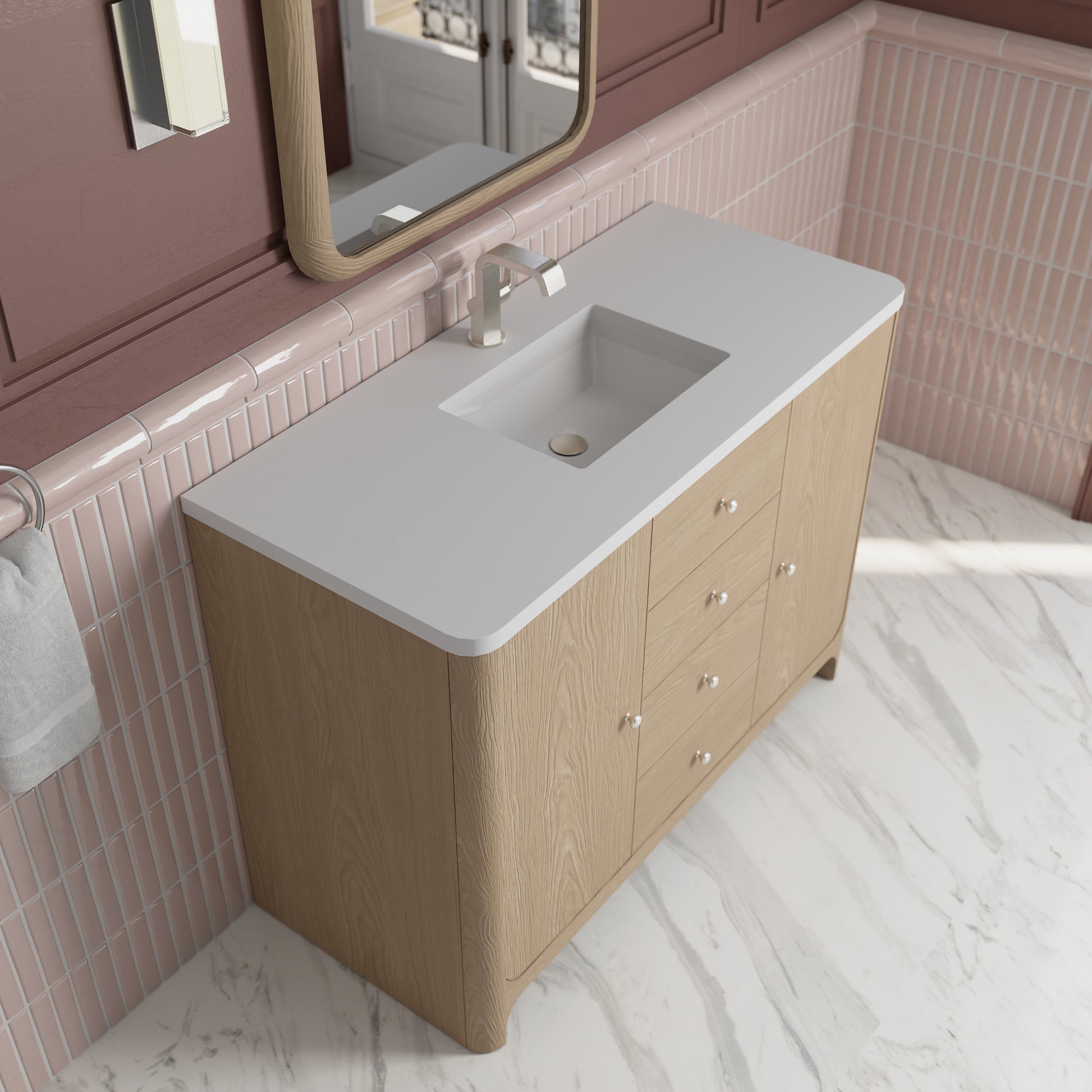 Renovate for Less Atlanta Gracyn 48" Single Vanity, Coastal Driftwood, w/ 3 CM White Zeus Quartz Top