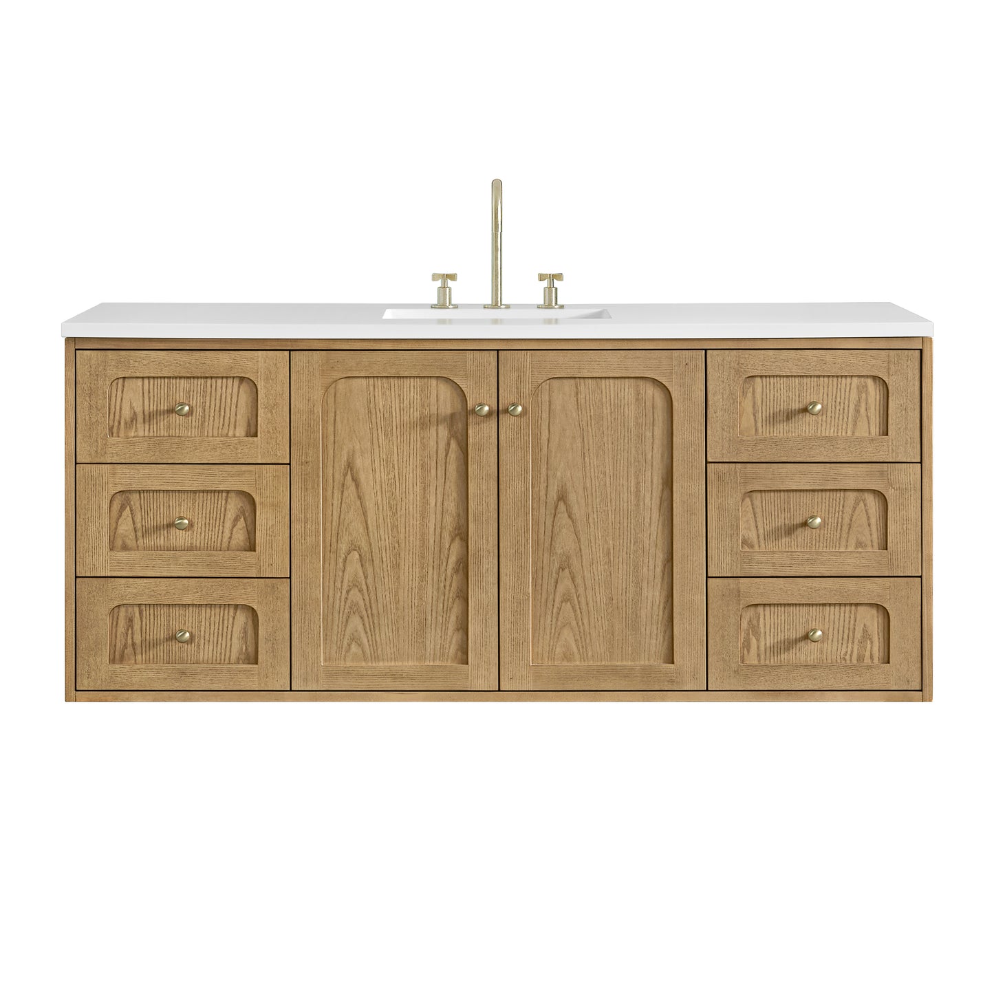 Renovate for Less Atlanta Laurent 60" Single Vanity, Light Natural Oak, w/ 3 CM White Zeus Quartz Top