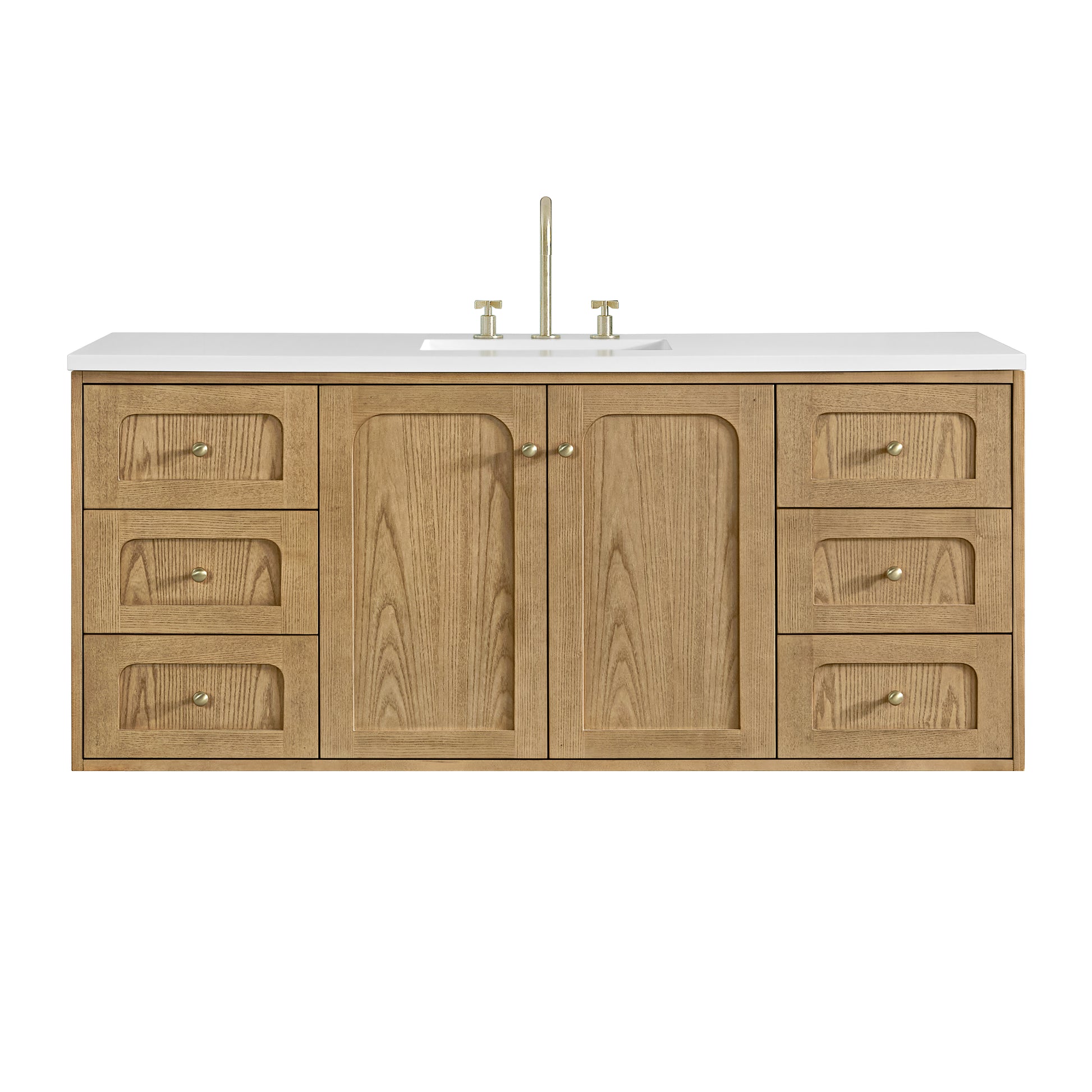Renovate for Less Atlanta Laurent 60" Single Vanity, Light Natural Oak, w/ 3 CM White Zeus Quartz Top