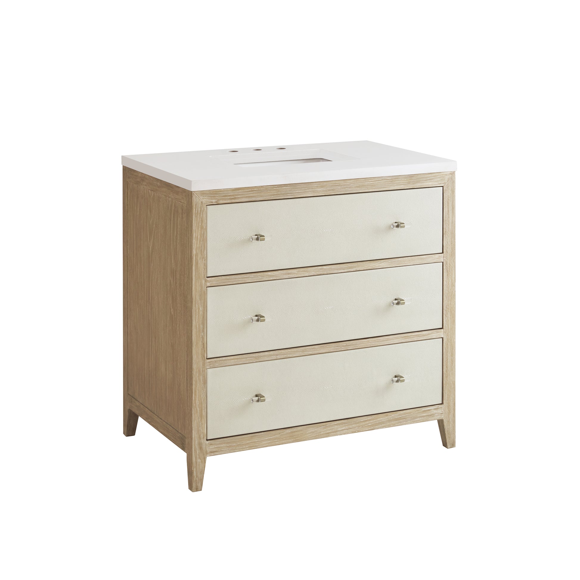 Renovate for Less Atlanta Celeste 36" Single Vanity, Sunwashed Oak with Embossed Shagreen w/ 3 CM White Zeus Silestone Top