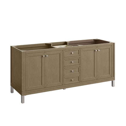 Renovate for Less Atlanta Chicago 72" Double Vanity, Walnut Whisper, w/ 3 CM Eternal Jasmine Pearl Silestone® Top