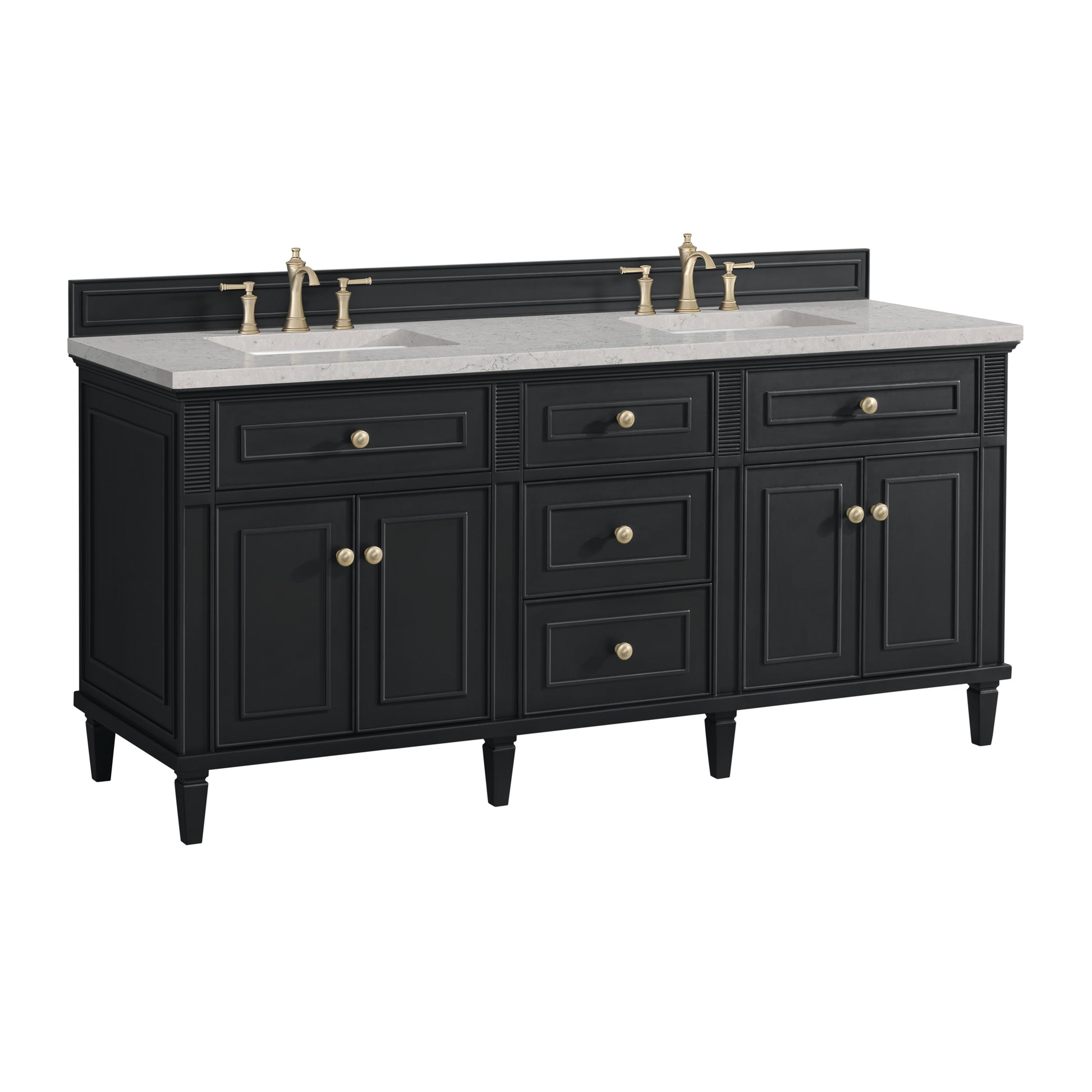 Renovate for Less Atlanta Lorelai 72" Double Vanity, Black Onyx w/ 3 CM Eternal Jasmine Pearl Silestone Top w/FreePower Wireless Charger