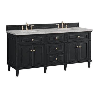 Renovate for Less Atlanta Lorelai 72" Double Vanity, Black Onyx w/ 3 CM Eternal Jasmine Pearl Silestone Top w/FreePower Wireless Charger
