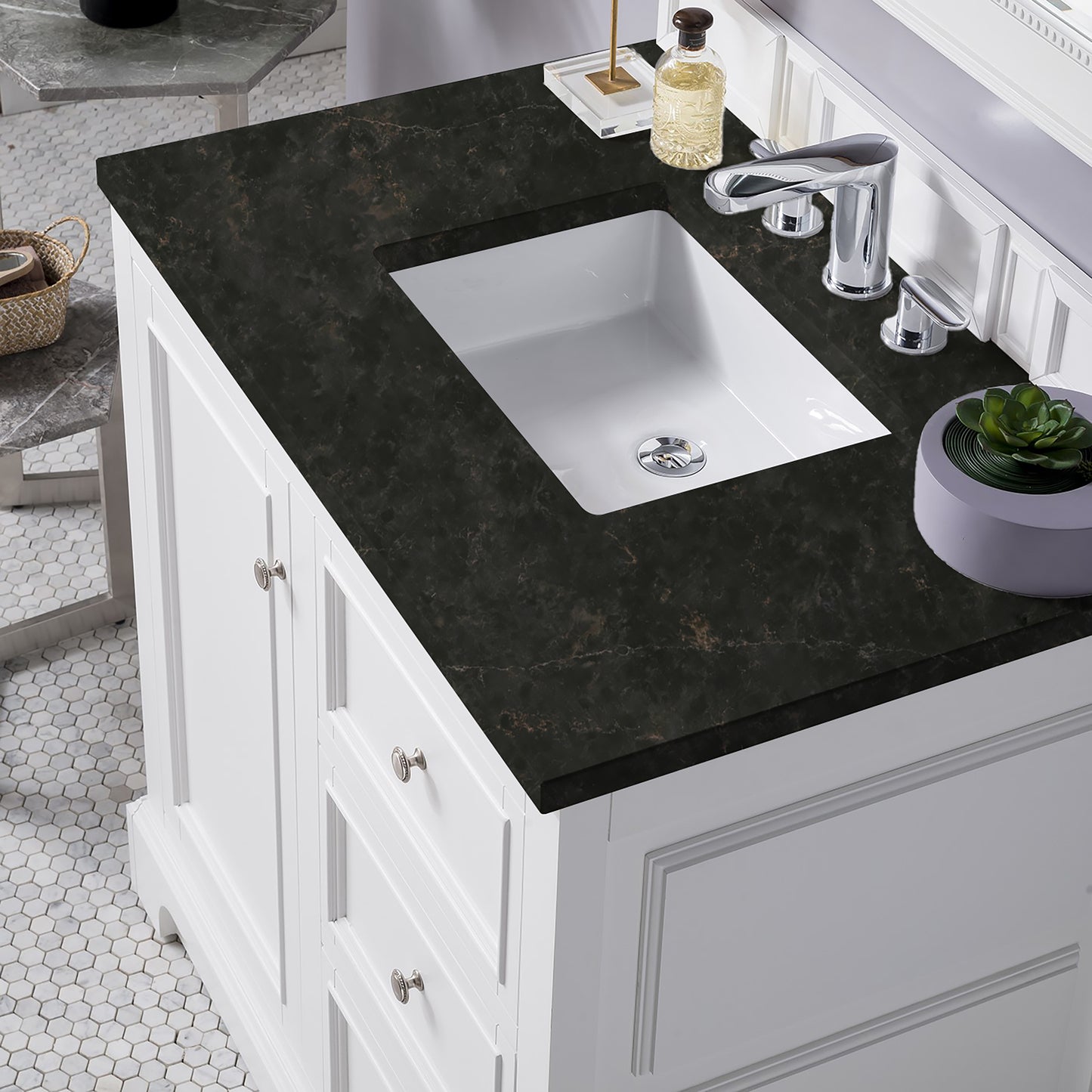 Renovate for Less Atlanta De Soto 36" Single Vanity, Bright White, w/ 3 CM Phantome Eclos Top