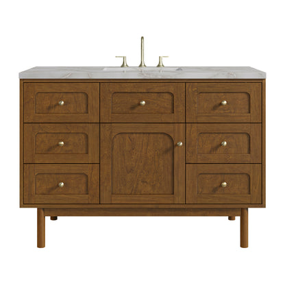 Renovate for Less Atlanta Laurent 48" Single Vanity, Honey Oak w/ 3 CM Victorian Silver Silestone Top