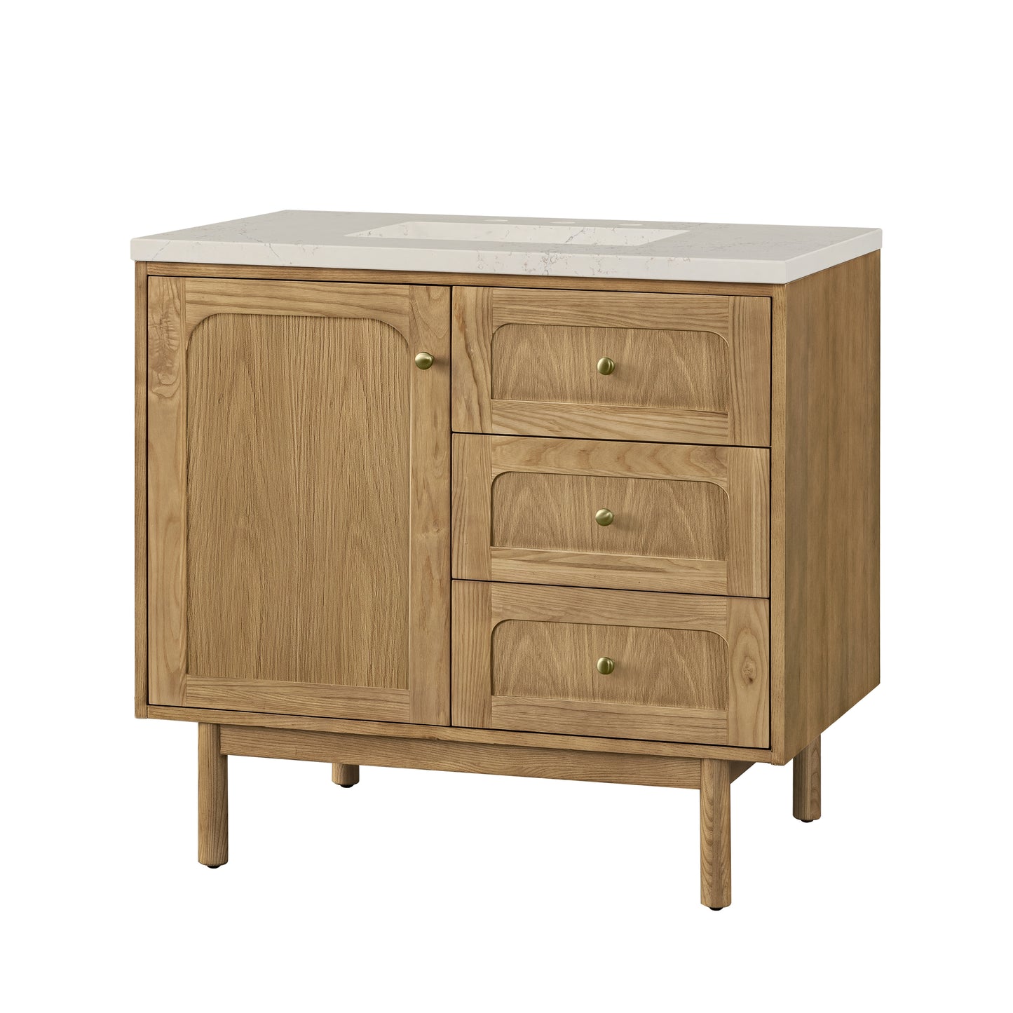 Renovate for Less Atlanta Laurent 36" Single Vanity, Light Natural Oak, w/ 3 CM Siberian Silestone Top