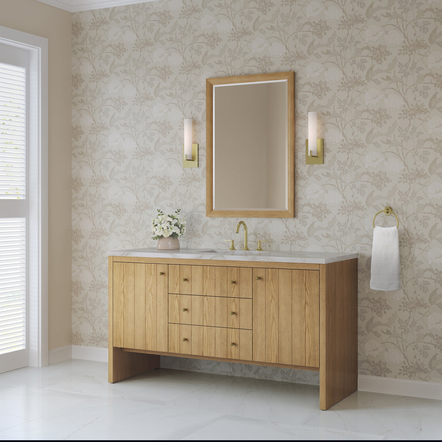 Renovate for Less Atlanta Hudson 60" Single Vanity, Light Natural Oak w/ 3 CM Victorian Silver Top