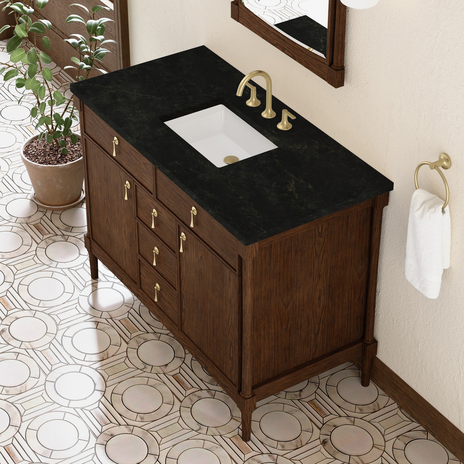 Renovate for Less Atlanta Kinnsden 48" Single Vanity, Sable Oak w/ 3 CM Phantome Eclos Top