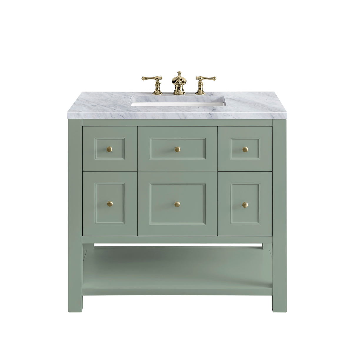 Renovate for Less Atlanta Breckenridge 36" Single Vanity, Smokey Celadon w/ 3 CM Carrara Marble Top