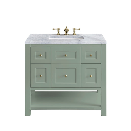 Renovate for Less Atlanta Breckenridge 36" Single Vanity, Smokey Celadon w/ 3 CM Carrara Marble Top