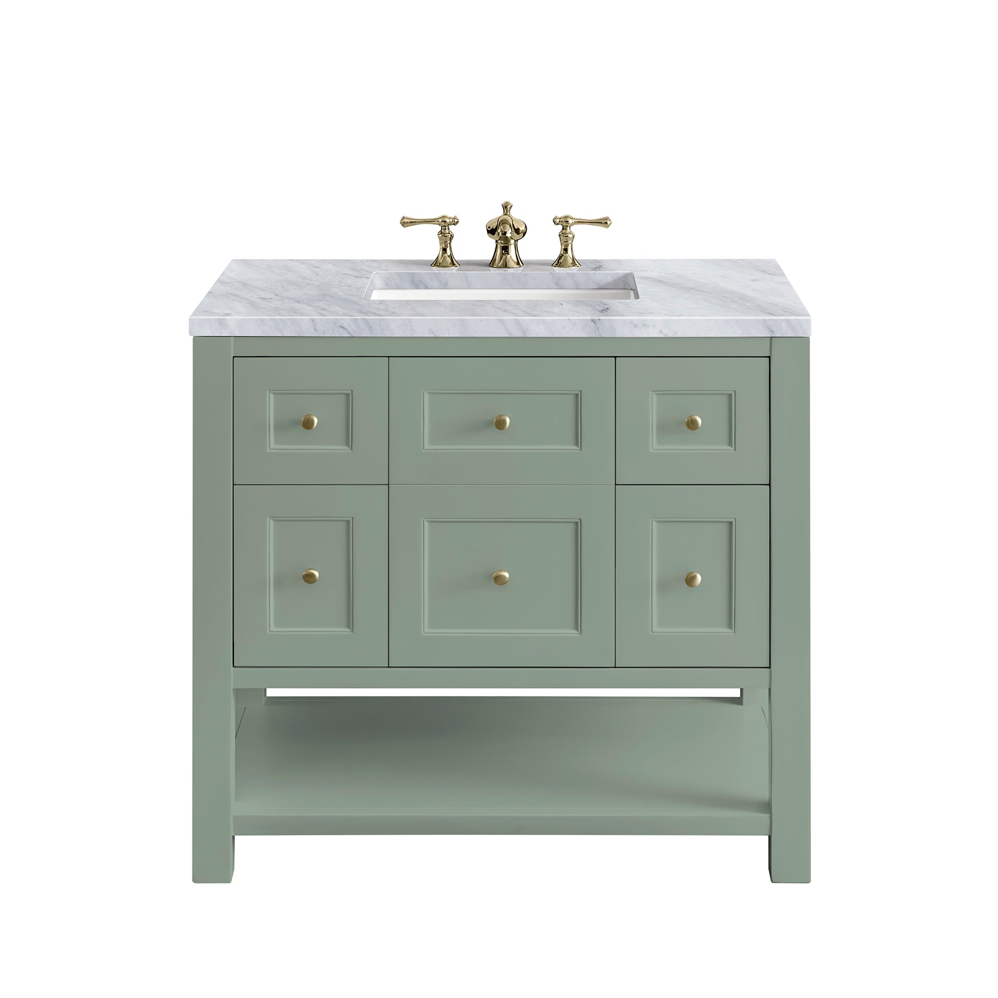 Renovate for Less Atlanta Breckenridge 36" Single Vanity, Smokey Celadon w/ 3 CM Carrara Marble Top