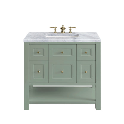 Renovate for Less Atlanta Breckenridge 36" Single Vanity, Smokey Celadon w/ 3 CM Carrara Marble Top