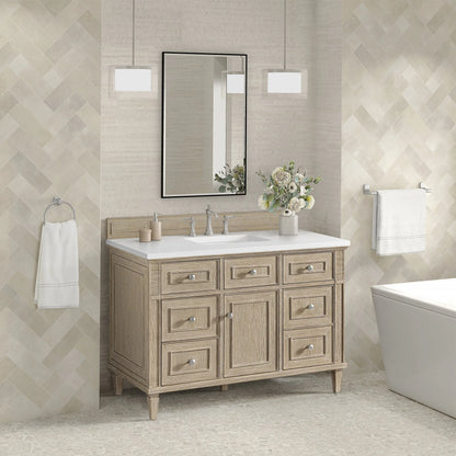 Lorelai 48" Single Vanity, Whitewashed Oak w/ 3 CM White Zeus Silestone Top