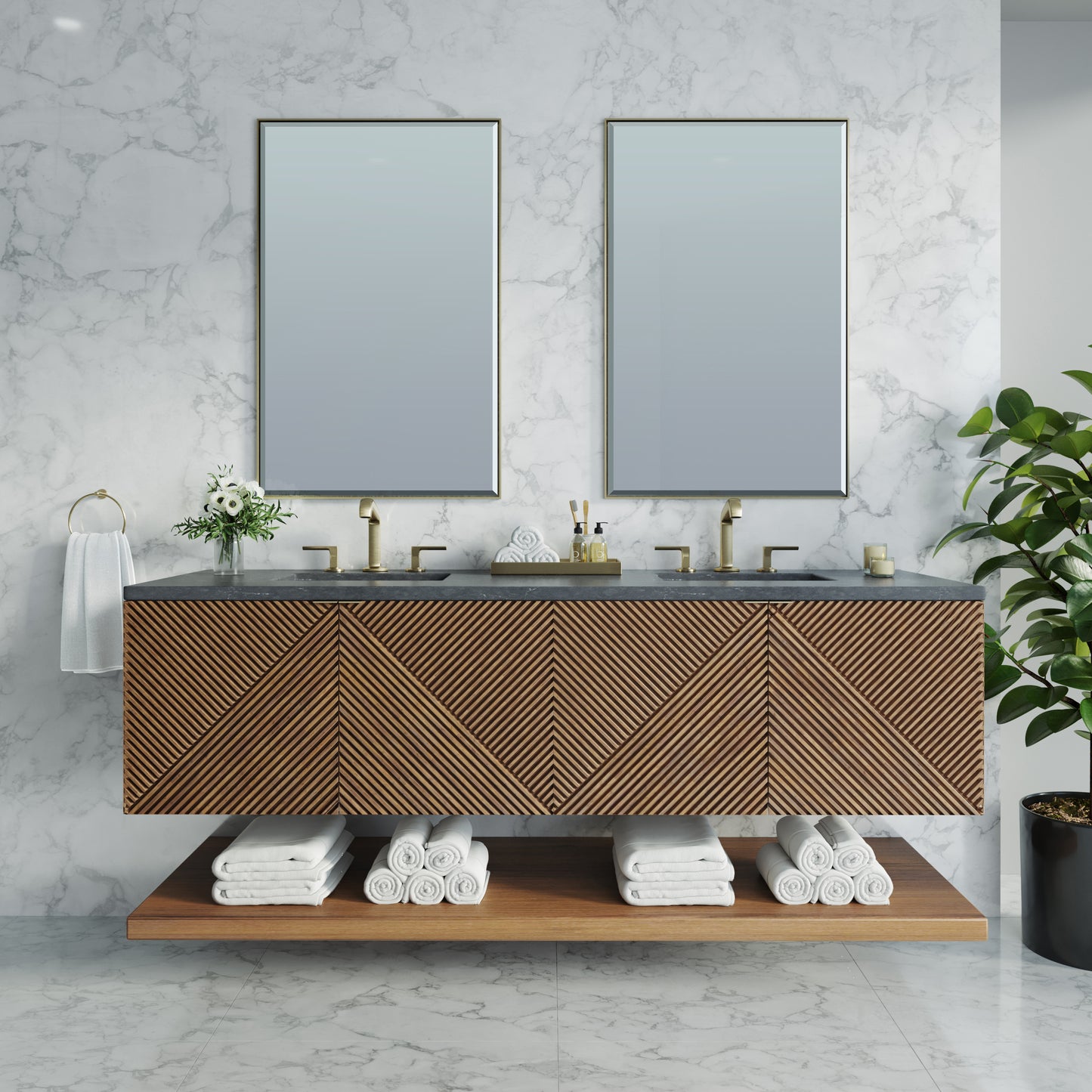 Renovate for Less Atlanta Marcello 72" Double Vanity, Chestnut w/ 3 CM Charcoal Soapstone Top