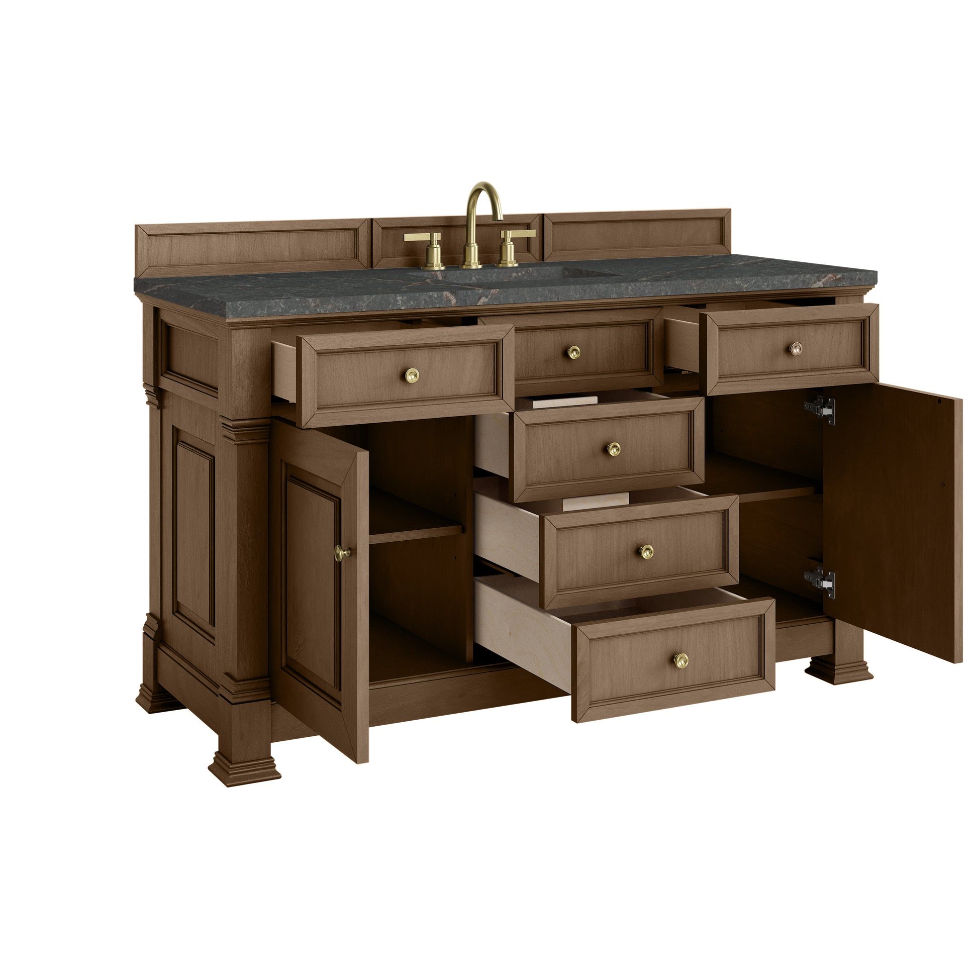 Renovate for Less Atlanta Brookfield 60" Single Vanity, Pecan w/ 3 CM Parisien Bleu Silestone Top