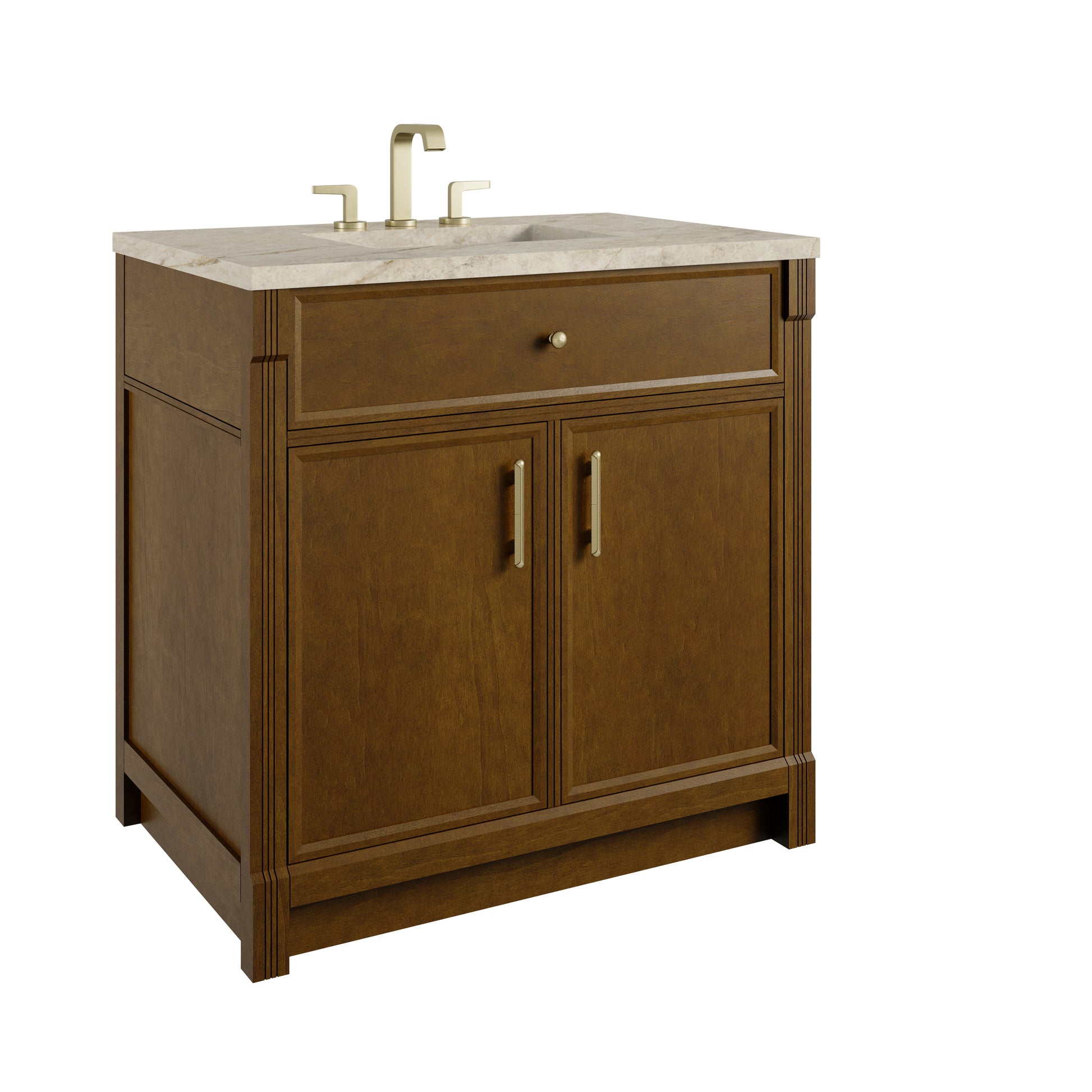 Renovate for Less Atlanta Bellshire 36" Single Vanity, Honey Oak w/ 3 CM Tajnar Eclos Top