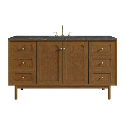 Renovate for Less Atlanta Laurent 60" Single Vanity, Honey Oak w/ 3 CM Parisien Bleu Silestone Top
