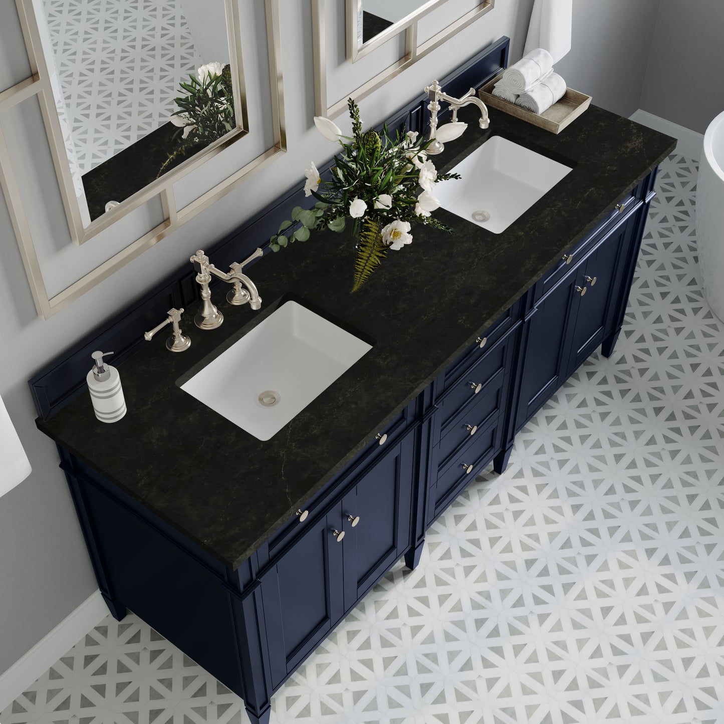 Renovate for Less Atlanta Brittany 72" Double Vanity, Victory Blue, w/ 3 CM Phantome Eclos Top