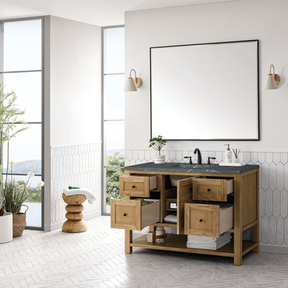 Renovate for Less Atlanta Breckenridge 48" Single Vanity, Light Natural Oak w/ 3 CM Parisien Bleu Top w/FreePower Wireless Charger