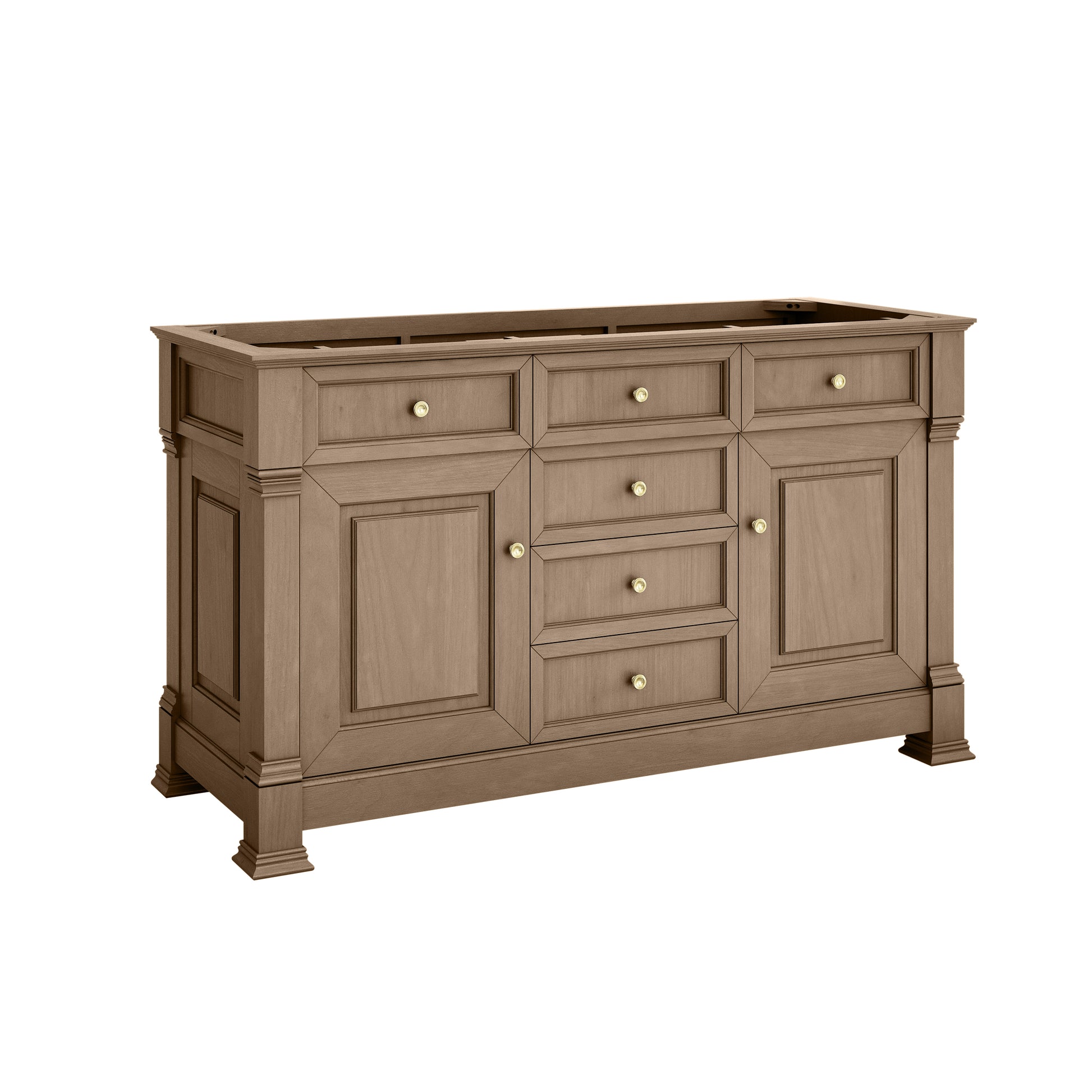 Renovate for Less Atlanta Brookfield 60" Double Vanity, Pecan w/ 3 CM Parisien Bleu Silestone Top w/FreePower Wireless Charger
