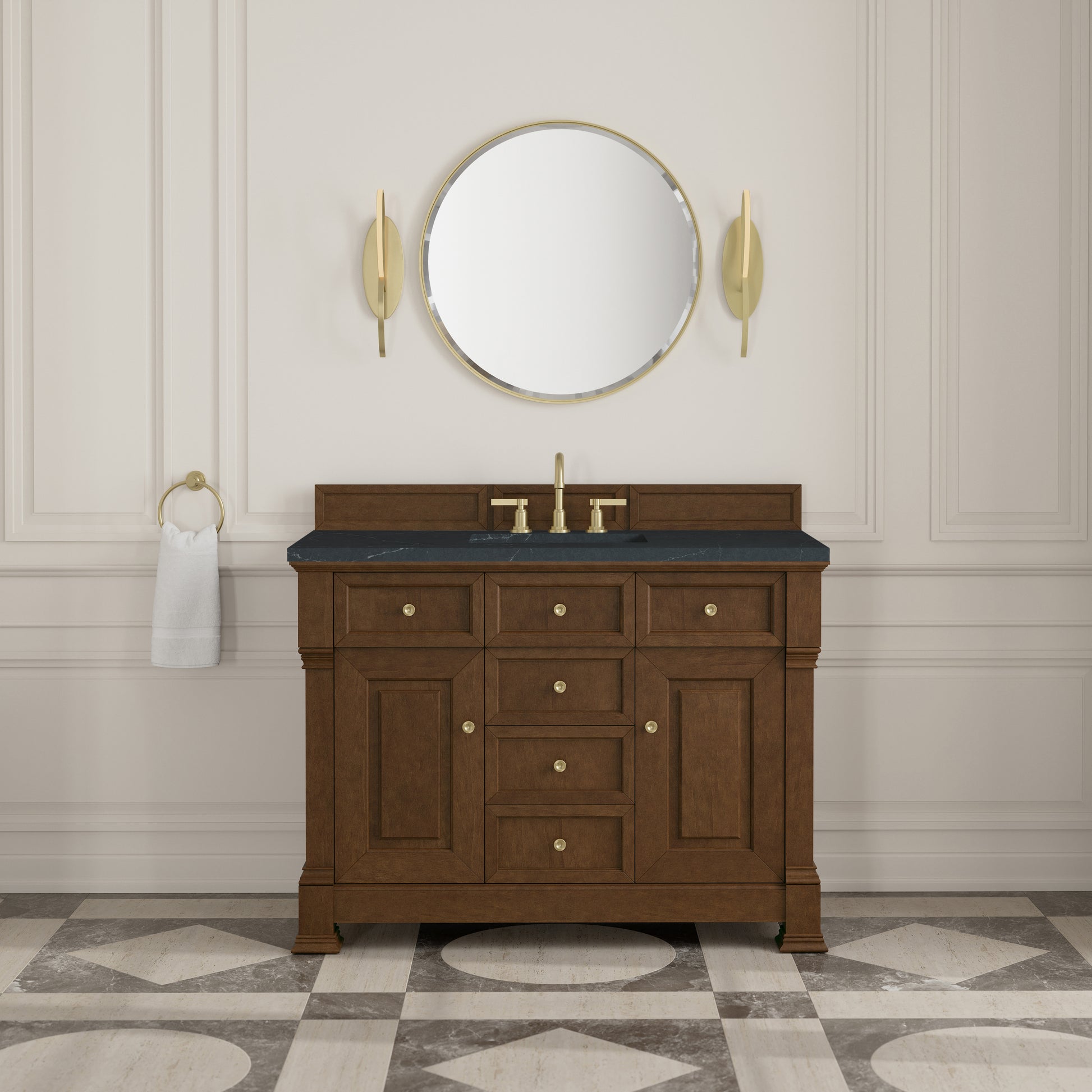 Renovate for Less Atlanta Brookfield 48" Single Vanity, Honey Oak w/ 3 CM Charcoal Soapstone Silestone Top