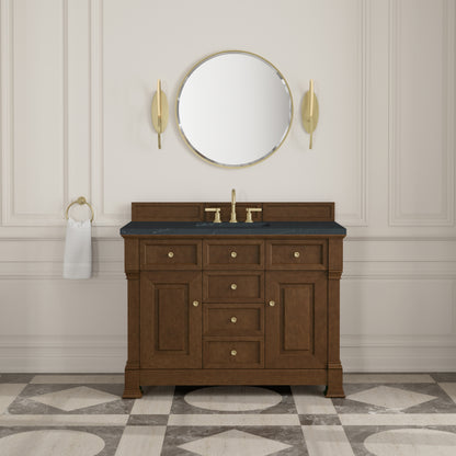Renovate for Less Atlanta Brookfield 48" Single Vanity, Honey Oak w/ 3 CM Charcoal Soapstone Silestone Top