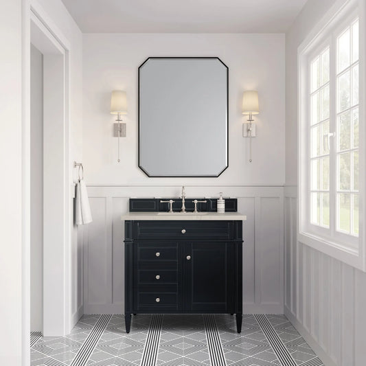 Brittany 36" Single Vanity, Black Onyx, w/ 3 CM Siberian Silestone Top