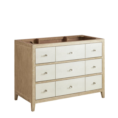 Renovate for Less Atlanta Celeste 48" Single Vanity, Sunwashed Oak with Embossed Shagreen w/ 3 CM Parisien Bleu Silestone Top w/ FreePower Wireless Charger