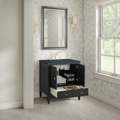 Renovate for Less Atlanta Myrrin 30" Single Vanity, Carbon Oak w/ 3 CM Charcoal Soapstone Silestone Top