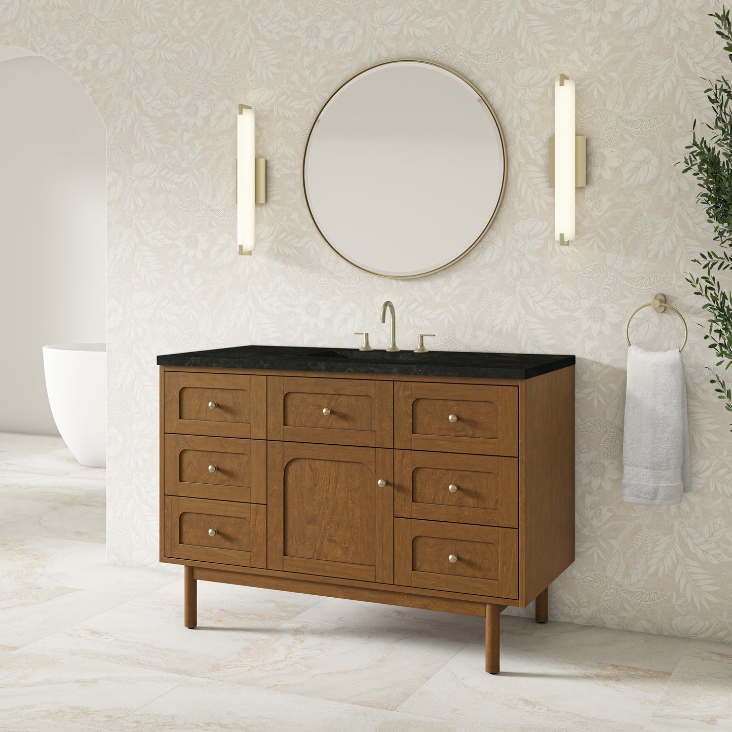 Renovate for Less Atlanta Laurent 48" Single Vanity, Honey Oak w/ 3 CM Phantome Eclos Top