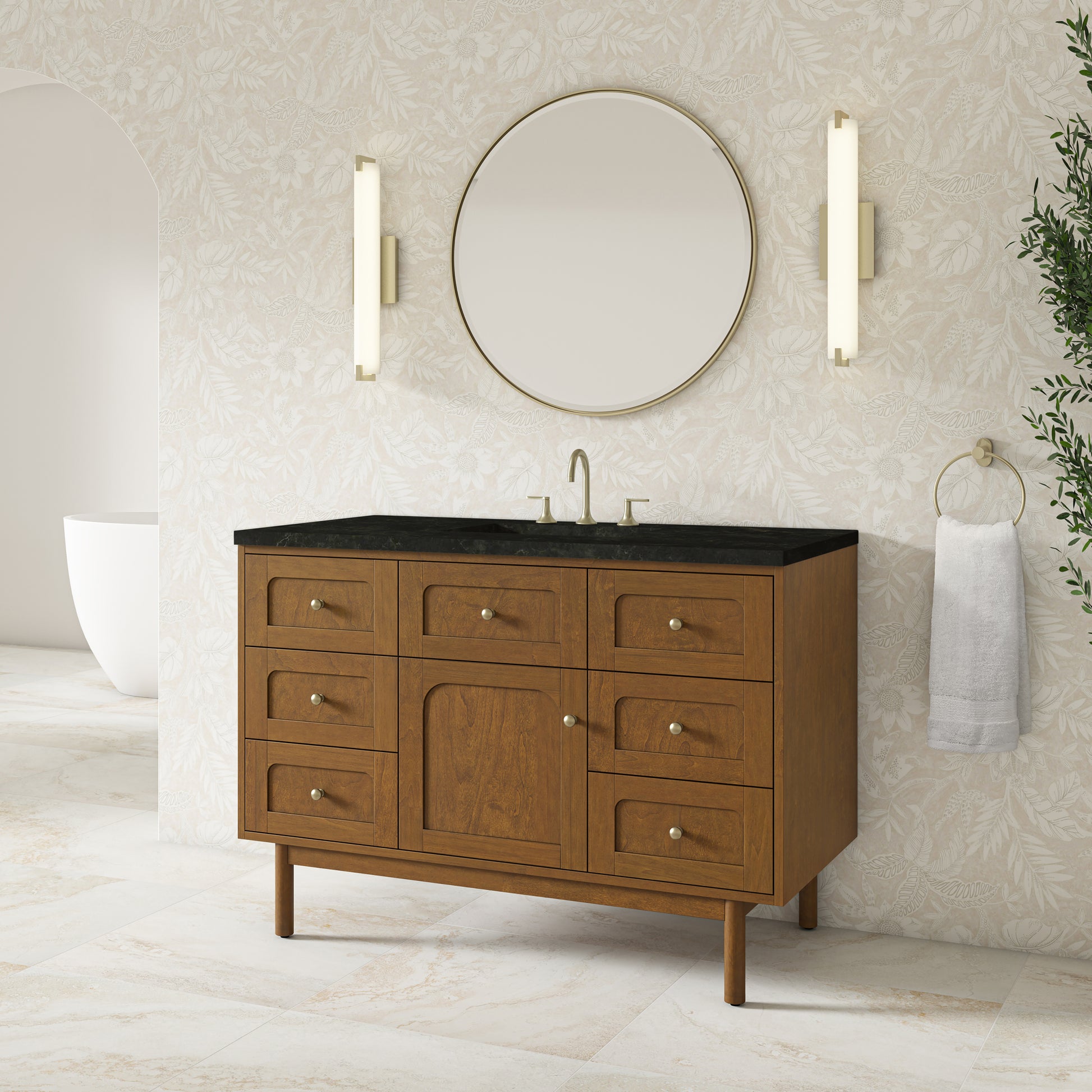Renovate for Less Atlanta Laurent 48" Single Vanity, Honey Oak w/ 3 CM Phantome Eclos Top