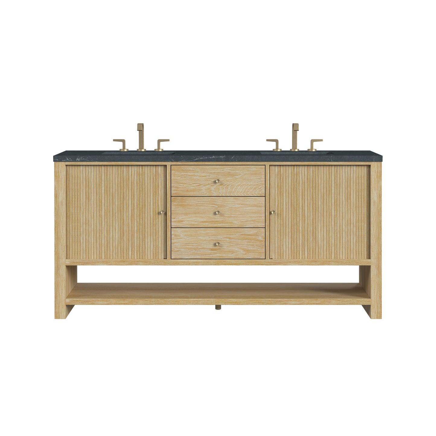 Renovate for Less Atlanta Marigot 72" Double Vanity, Sunwashed Oak w/ 3 CM Charcoal Soapstone Silestone Top