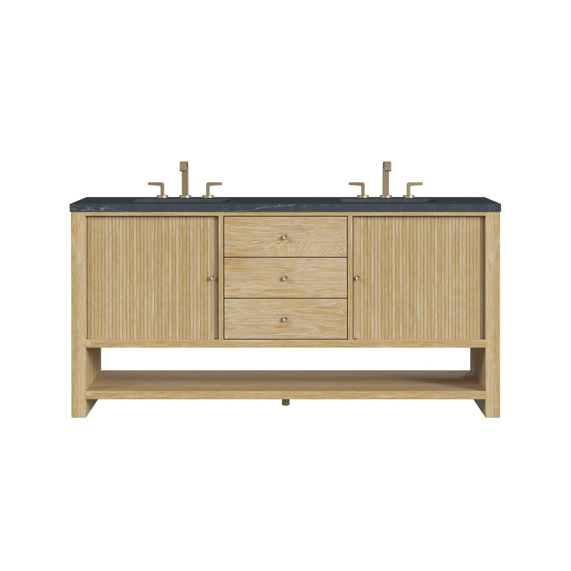 Renovate for Less Atlanta Marigot 72" Double Vanity, Sunwashed Oak w/ 3 CM Charcoal Soapstone Silestone Top