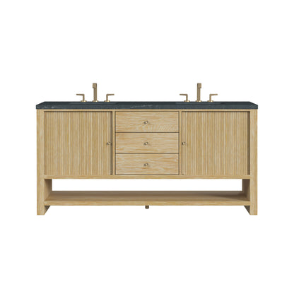 Renovate for Less Atlanta Marigot 72" Double Vanity, Sunwashed Oak w/ 3 CM Charcoal Soapstone Silestone Top