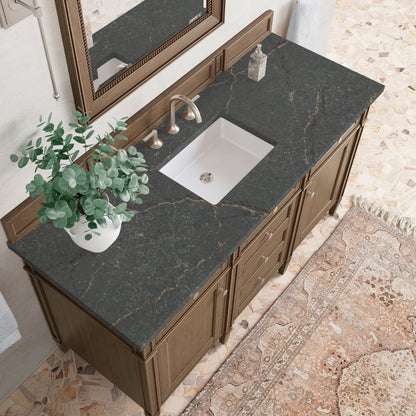 Renovate for Less Atlanta Brittany 60" Single Vanity, Saddle Brown w/ 3 CM Parisien Bleu Silestone Top