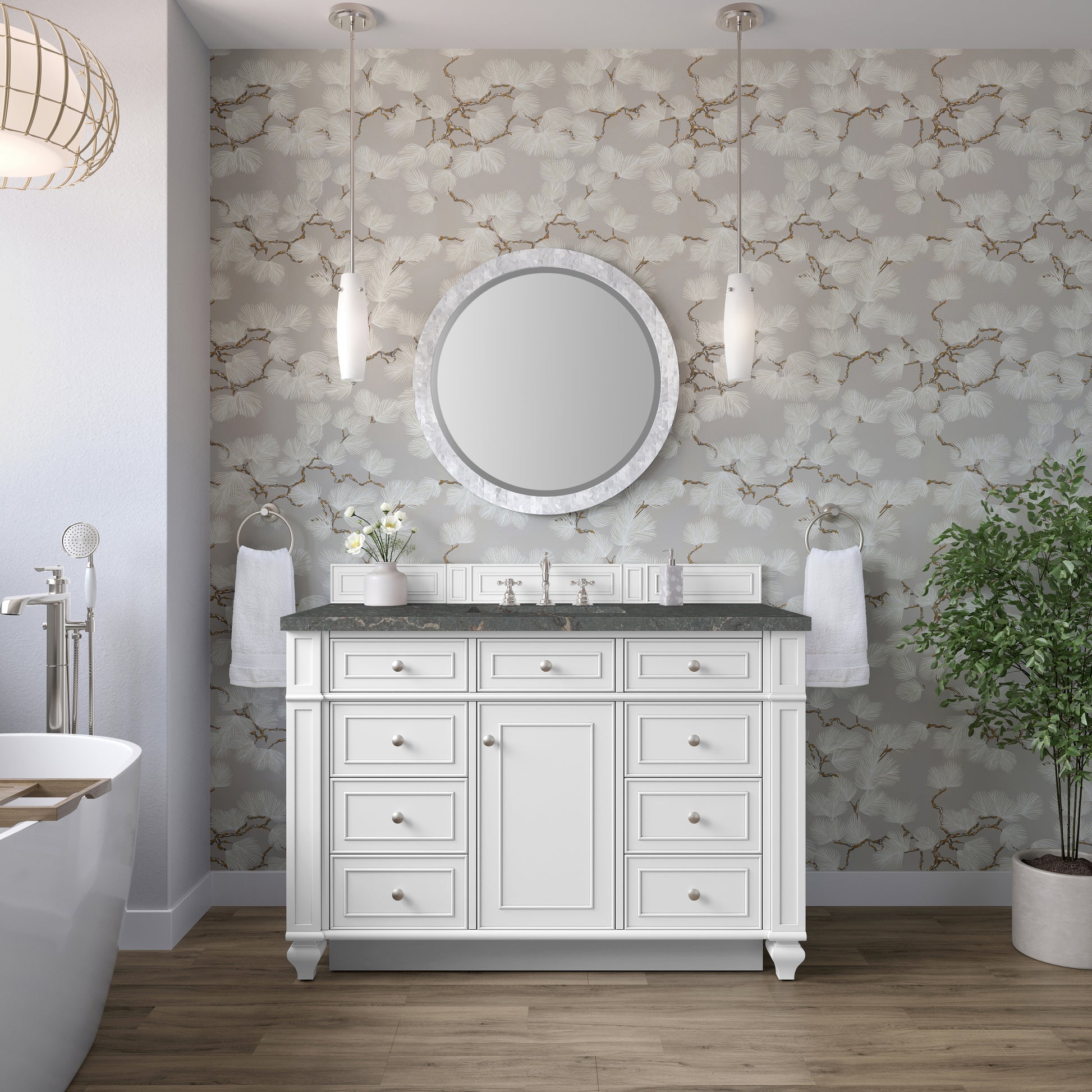 Renovate for Less Atlanta Bristol 48" Single Vanity, Bright White w/ 3 CM Parisien Bleu Silestone Top