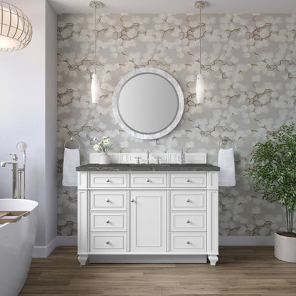 Renovate for Less Atlanta Bristol 48" Single Vanity, Bright White w/ 3 CM Parisien Bleu Silestone Top