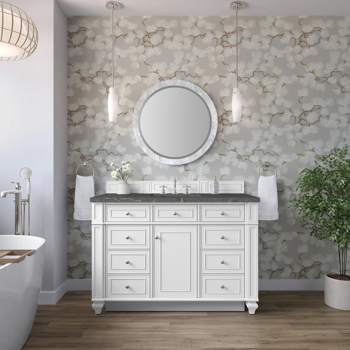Bristol 48" Single Vanity, Bright White w/ 3 CM Parisien Bleu Silestone Top