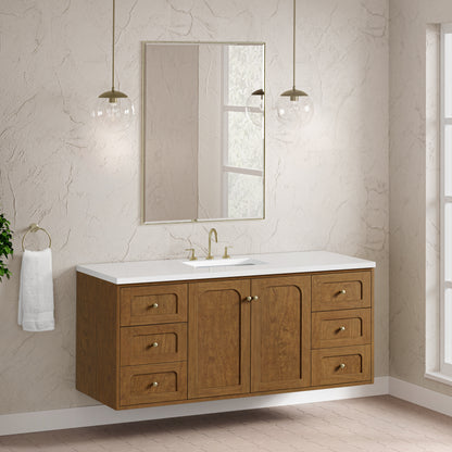 Renovate for Less Atlanta Laurent 60" Single Vanity, Honey Oak w/ 3 CM White Zeus Silestone Top