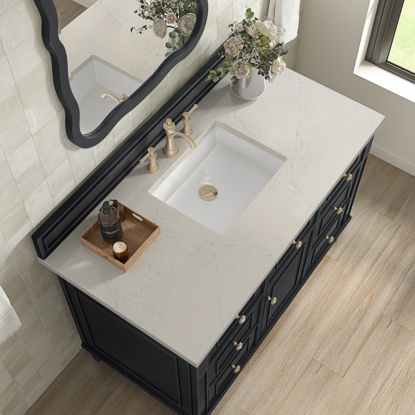 Renovate for Less Atlanta Lorelai 48" Single Vanity, Black Onyx, w/ 3 CM Siberian Silestone Top
