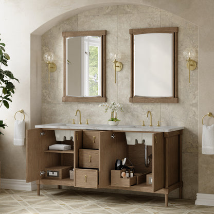 Renovate for Less Atlanta Kinnsden 72" Double Vanity, Weathered Oak w/ 3 CM Victorian Silver Silestone Top