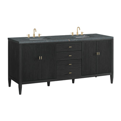 Renovate for Less Atlanta Myrrin 72" Double Vanity, Carbon Oak w/ 3 CM Parisien Bleu Silestone Top w/FreePower Wireless Charger