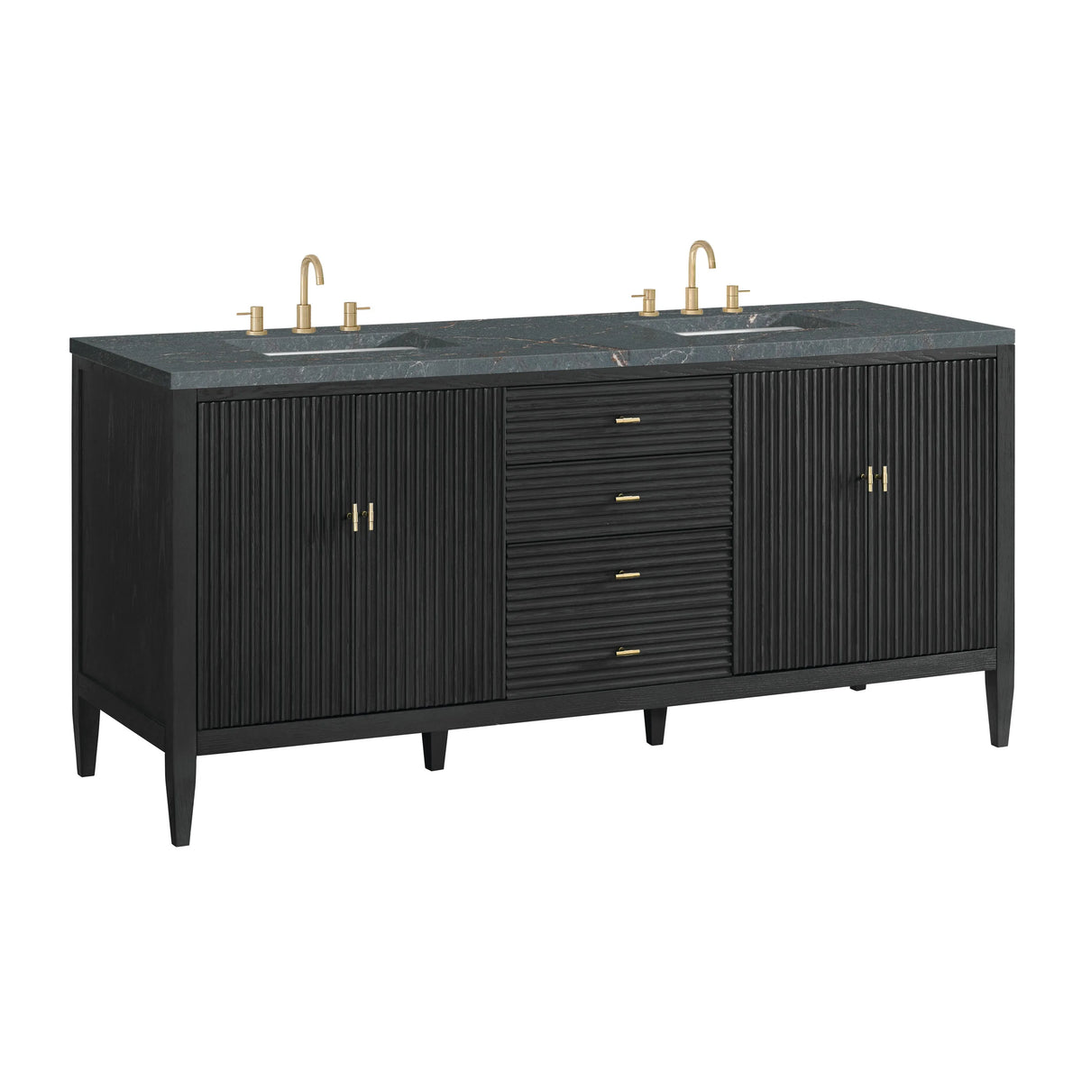 Myrrin 72" Double Vanity, Carbon Oak w/ 3 CM Parisien Bleu Silestone Top w/FreePower Wireless Charger