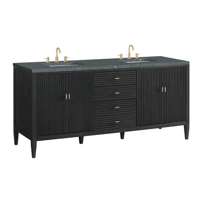 Myrrin 72" Double Vanity, Carbon Oak w/ 3 CM Parisien Bleu Silestone Top