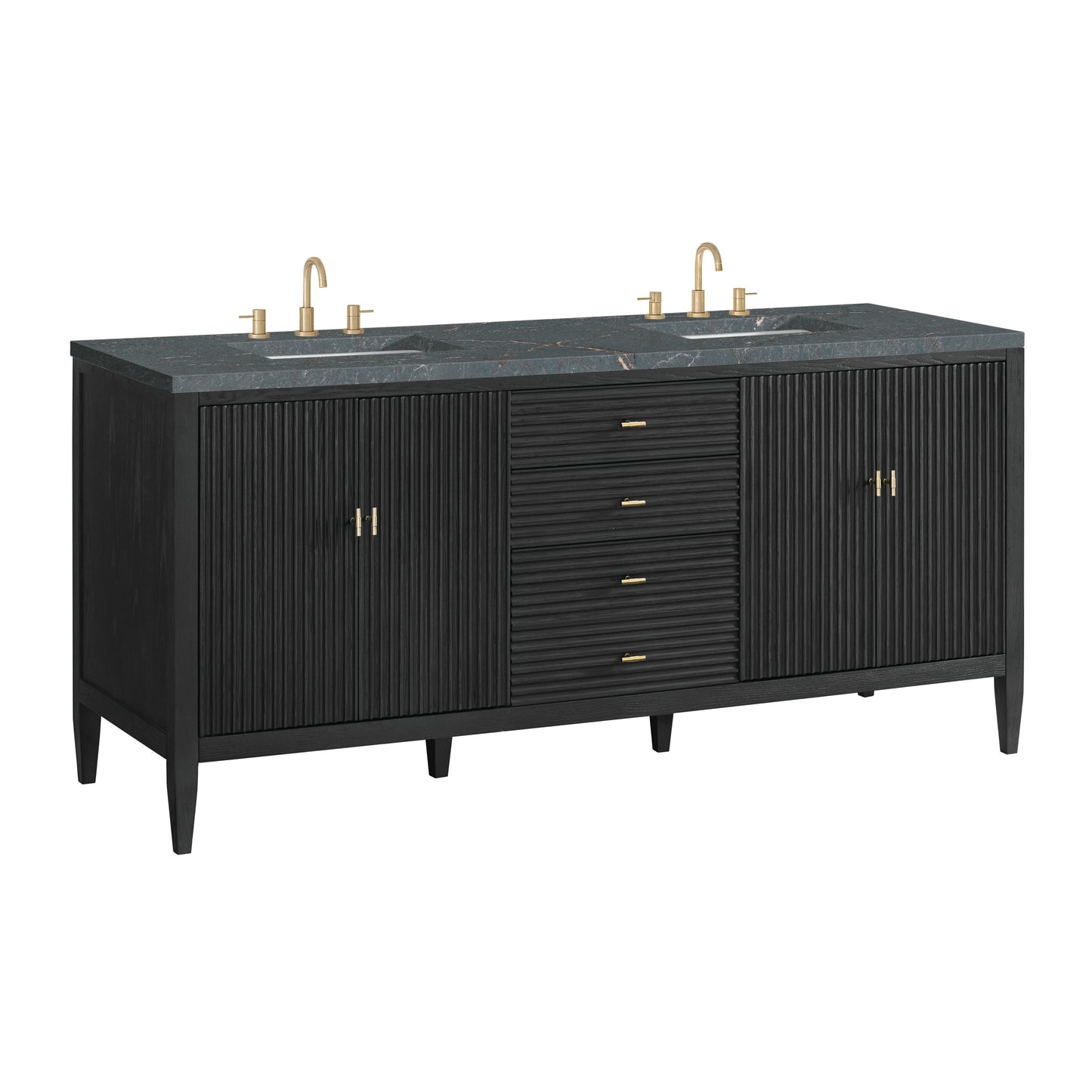 Renovate for Less Atlanta Myrrin 72" Double Vanity, Carbon Oak w/ 3 CM Parisien Bleu Silestone Top
