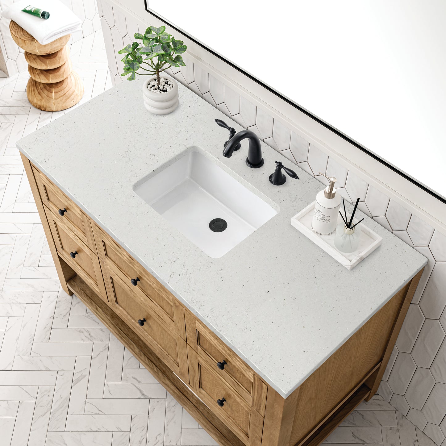 Renovate for Less Atlanta Breckenridge 48" Single Vanity, Light Natural Oak w/ 3 CM Lime Delight Top