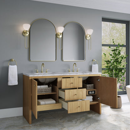 Renovate for Less Atlanta Hudson 60" Double Vanity, Light Natural Oak w/ 3 CM Carrara Marble Top